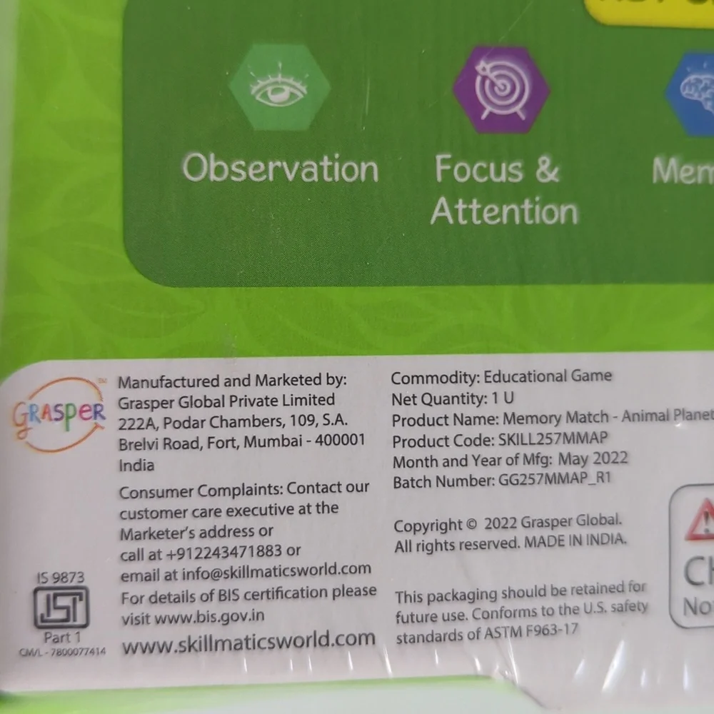 Skillmatics Memory Match animal planet roll match learn family learning game NWT